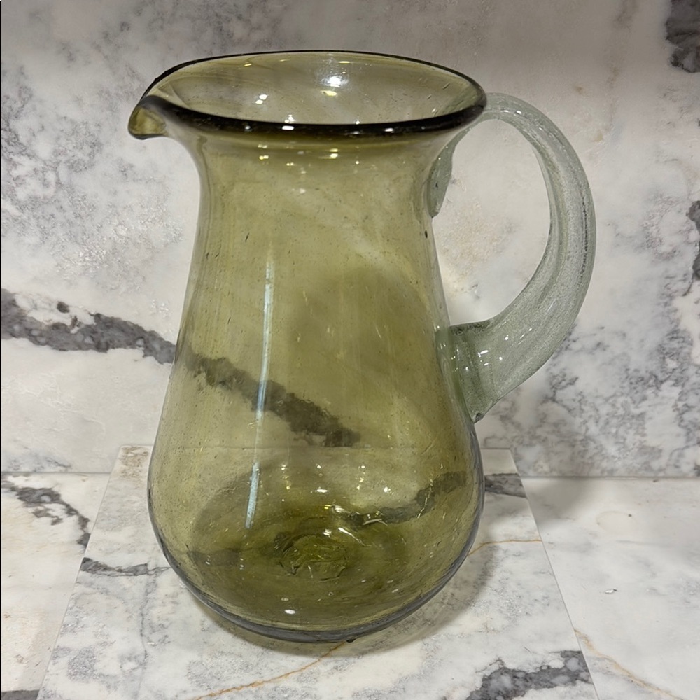 Hand blown Amber/Green Glass Pitcher
